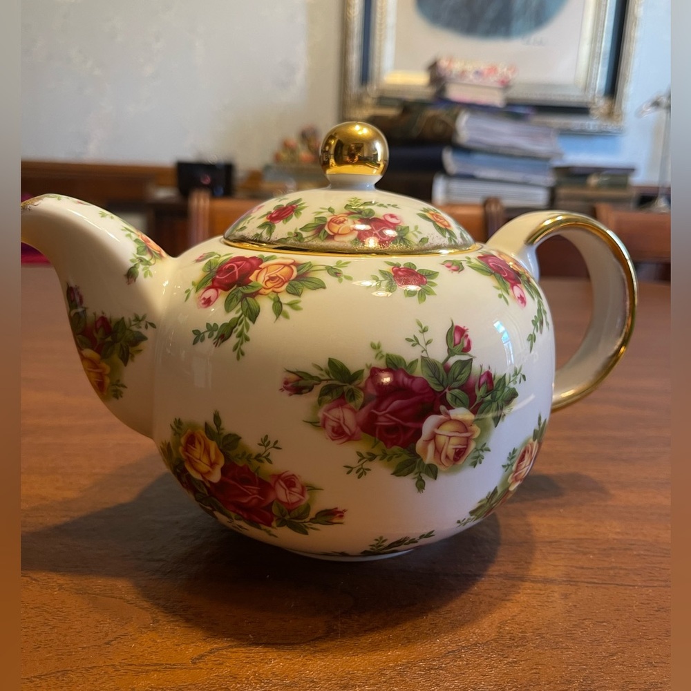Royal Doulton Rose Pattern Teapot with Red and Green Accents